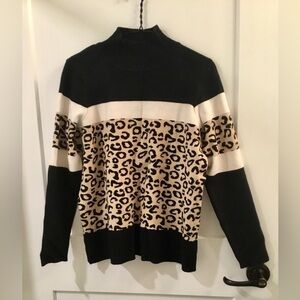 Alison Sheri Leopard Print Turtleneck Sweater